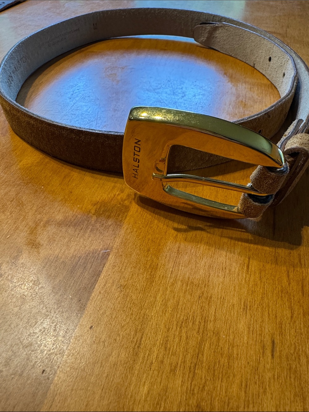Halston Heritage Taupe Suede Belt with Gold-Tone Buckle
